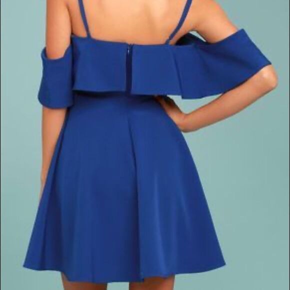 ✨ Royal Blue Off-the-Shoulder Skater Dress✨ - Picture 3 of 7